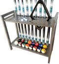 Pool Stick Holder Floor Stand Holds 9 Cues & Pool Table Accessories. Wooden 2-Tier Cue Stick Storage with Ball Rack Hangers, Billiard Cone Chalk Holder or Drink Pads by GACCOBILLIARDS