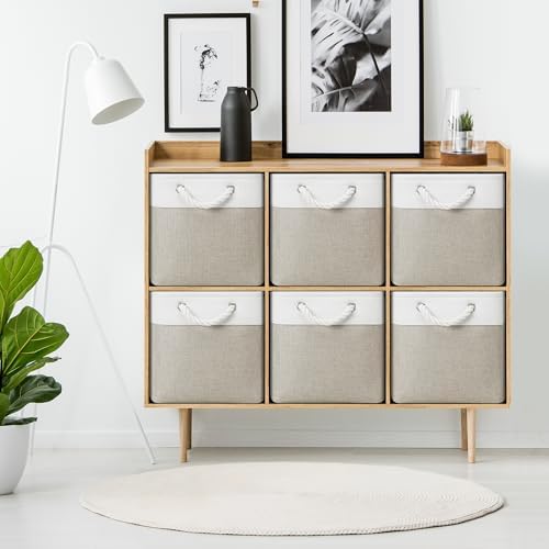 Posprica 11×11 Storage Cubes, Collapsible Storage Bins Organizer for Closet, Fabric Storage Box with Cotton Rope Handles, Decorative Storage Baskets for Shelves, set of 6 - White/Coffee - Image 4