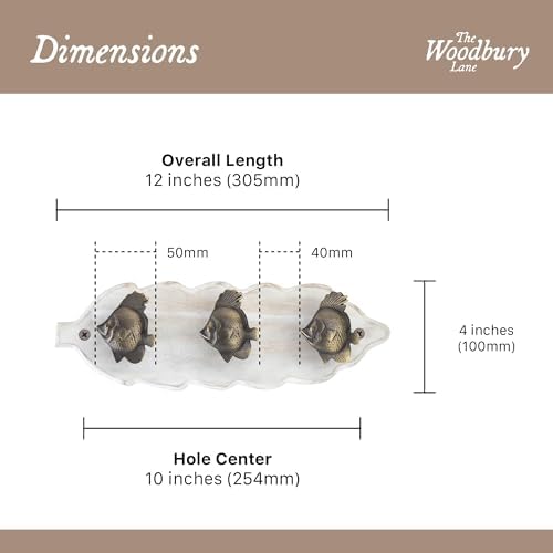 Rustic Wall-Mounted Coat Rack with 3 Antique Brass Fish Hooks – Distressed White Wooden Base, Nautical Coastal Hook Rail for Hats& Keys, Beach House Entryway & Mudroom Organizer - Image 2