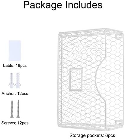 PAG-Mass 6 Pockets Hanging File Holder Wall Mount Mail Organizer Metal Chicken Wire Magazine Rack with Tag Slot, White - Image 3