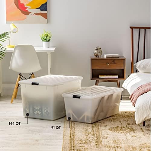 IRIS USA 3-Pack 144 Qt Stackable Storage Bins with Lids, Pearl - Image 3