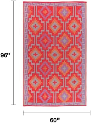 Fab Habitat Outdoor Rug - Waterproof, Fade Resistant, Crease-Free, Reversible - Premium Recycled Plastic - Vintage Boho Kilim - Patio, Porch, Deck, Balcony - Lhasa - Orange & Violet - 5 x 8 ft - Image 2