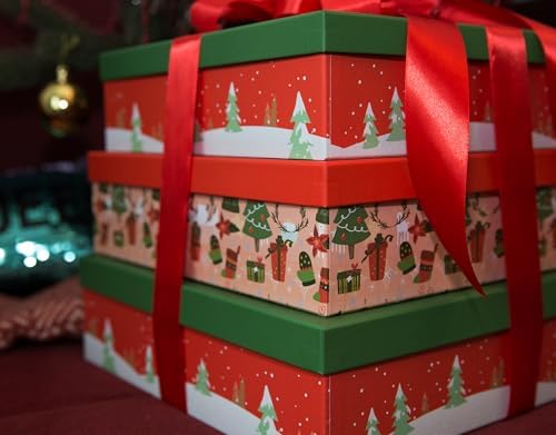Soul & Lane - Large Christmas Gift Boxes with Lids, Set of 3, Red and Green - Image 3