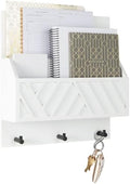 BLU MONACO | Wall Mount Key Holder with Mail Organizer | Wooden Command Center with 3 Hooks and 2-Tier Letter Pockets | Entryway Mail Sorter & Key Rack | White Geometric Wall Organizer for Office Home by Blu_Monaco
