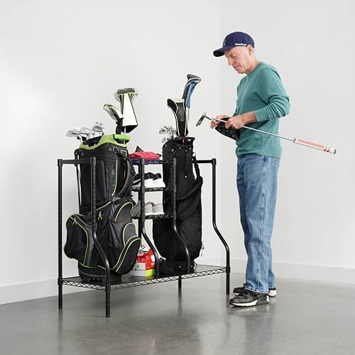 SafeRacks Golf Equipment Organizer Rack, Golf Bag Storage Rack for Garage, Fits 2 XL Bags & Accessories - Standard and Deluxe - Image 3