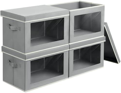 Homsorout Storage Bins with Lids, 4 Pack Large Storage Cubes with Window, Closet Bins with Lids & Handles, Fabric Box for Organizing Clothes, Towels, Books, Grey by Homsorout