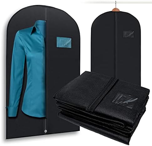 Plixio Garment Bags Suit Bag for Travel and Clothing Storage of Dresses, Dress Shirts, Coats— Includes Zipper and Transparent Window (Black - 100 pack: 40") by Plixio
