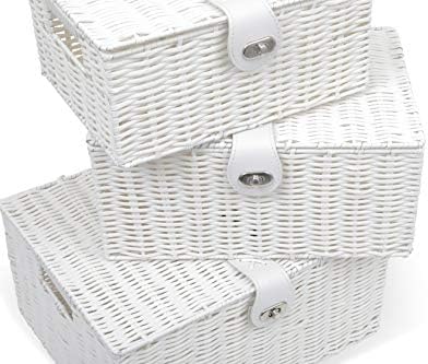 ARPAN Set of 3 Resin Woven Utility Storage Basket Box With Lid & Lock (White) - Image 7