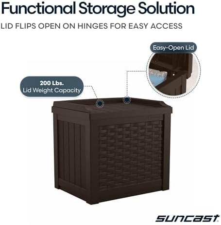 Suncast Outdoor Deck Box - 22 Gallon Java Resin Outdoor Storage Box, Weatherproof Patio Storage Bin Container for Seating & Organizing Cushions, Tools & Towels for Pool, Yard, & Garden - Image 6