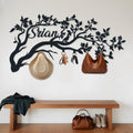 Custom Last Name Sign, Tree Branches Wall Coat Rack, Metal Hat Rack Name, Tree Hooks Metal Decor, Mounted Coat Hanger, Entryway Wall Art Signs by MCNPELX
