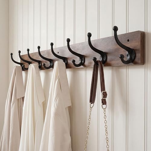 WEBI Rustic Coat Rack Wall Mount,35.43" Long 8 Cast Iron Coat Hooks Wall Mounted,Heavy Duty Wood Wall Coat Hanger Hooks for Hanging Coats,Jacket,Clothes,Backpack,Farmhouse,Rustic Brown - Image 2