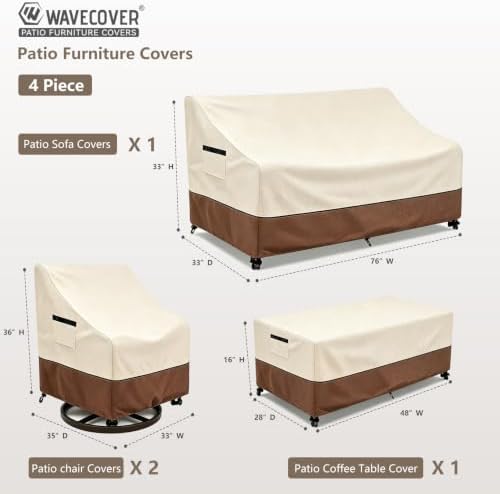 4-Piece Patio Furniture Cover Set, 600D Heavy Duty Outdoor Furniture Covers Waterproof — Fits 3-Seater Sofa, Swivel Rocker Chair & Coffee Table, All Weather Outdoor Protection, Large - Image 3