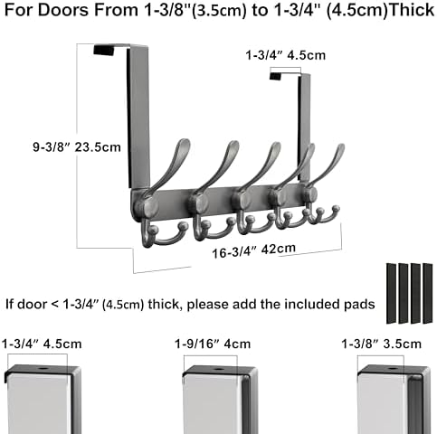 Dseap Over Door Hook 2.0 - Upgraded Version - Simple-Assembly, Strong, Heavy-Duty Stainless Steel 5-Tri-Hook Over The Door Hanger Rack, SimpleStrong Series, Grey, Pack of 2 - Image 2