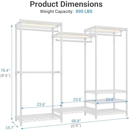VIPEK V5LC Garment Rack Heavy Duty Covered with Dimmable LED Lights, 3000K Warm White, Portable Closet Wardrobe Freestanding for Hanging Clothes, with Grey Cover - Image 6