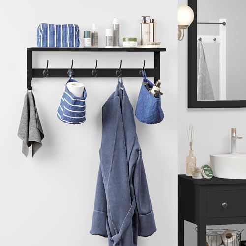 AMBIRD Coat Rack Wall Mount with Shelf, 28.9 Inches Coat Hooks Wall Mounted with 5 Hooks, Hat Wall Hooks for Hanging in Entryway, Living Room, Bathroom, Bedroom (Black, 28.9 * 4.5 inches) - Image 4