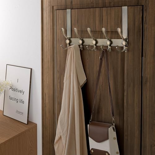 Dseap Over Door Hook 2.0 - Upgraded Version - Simple-Assembly, Strong, Heavy-Duty Stainless Steel 5-Tri-Hook Over The Door Hanger Rack, SimpleStrong Series, Bronze, Pack of 2 - Image 2