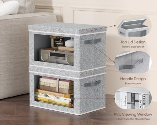 Homsorout Collapsible Storage Bins with Lids - Stackable Storage Containers with Window, 6 Pack Fabric Cube Bins for Closet, Home & Office Organization Baskets, Light Gray, 14.9" x 9.8" x 9.8" - Image 4