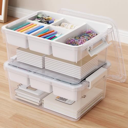 40Qt Stackable Storage Bins with Lids Trays Craft Box Organizers, 2Pack,WH by HOMETUK