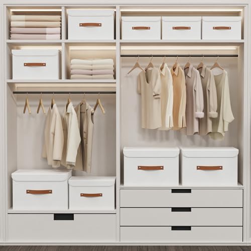 Yawinhe Storage Boxes with Lids 2 Pack, Collapsible Storage Bin with Handle, for Organizing Clothes, 33x23x20cm, White, SNK018WLS-2 - Image 2