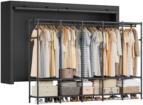 SONGMICS Wardrobe Closet, Fabric Cover, 5 Hanging Rails, 10 Shelves - Image 2