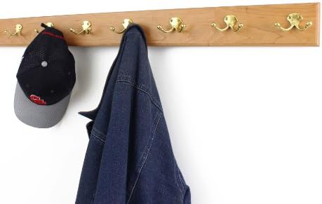 Cherry Coat Rack with Solid Brass Double Style Hooks (Natural, 36" x 3.5 with 7 hooks) - Image 2