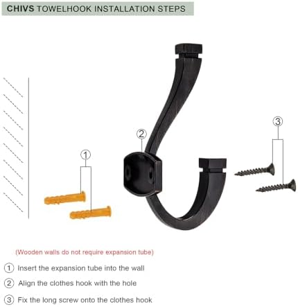 CHIVS (5 Pack Coat and Hat Wall Hooks Double Hooks for Hanging ，Oil-Rubbed Bronze Towel Hooks，Wall Mount ，Hanger Backpack, Purse, Bag, Towel Organization Decorative Wall Hooks - Image 3