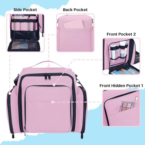 Large Makeup Bag Organizer with 3 Inner Removable Pouches,Pink - Image 3