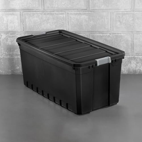 Sterilite 9-Pack Plastic Storage Bins with Lids, Stackable Containers, 50 Gallon, Black - Image 4