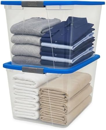 HOMZ Clear Plastic Storage Bin with Secure Latching Blue Lid, 64 Qt, 2 Pack by Homz