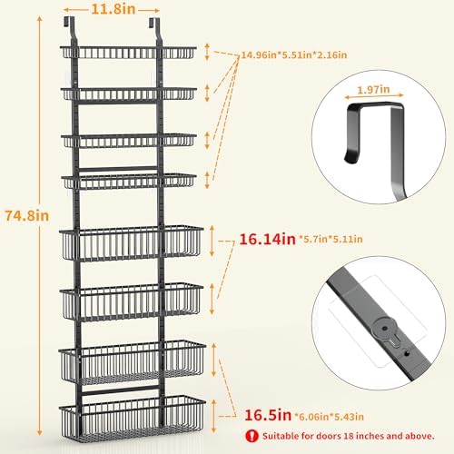 Moforoco Over The Door Pantry Organizer, Pantry Door Organizer Shelves, Kitchen Organizers and Storage, Hanging Basket Wall Spice Rack Seasoning Shelves, Laundry Room Bathroom accessories（Black - Image 4