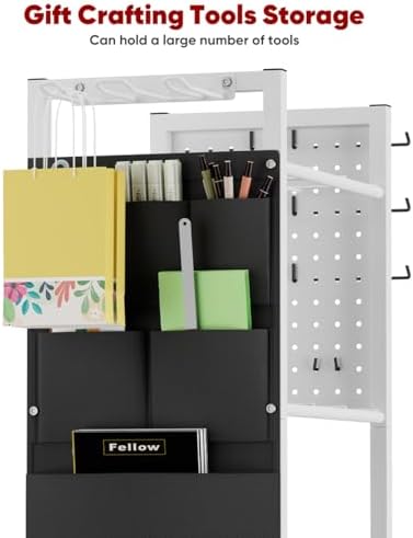 Wrapping Paper Storage Organizer with Wheels & Bag Storage, White - Image 3