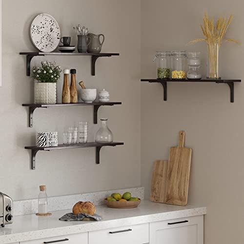 DINZI LVJ Long Wall Shelves, 31.5Inch Wooden Wall Mounted Shelves, Set of 2 - Image 2