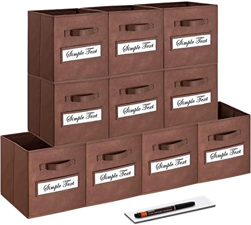 11 Inch Storage Cube,Storage bin,cube storage (Set of 10) Foldable Fabric Cube Storage Bins with 10 Labels Window Cards & a Pen,Baskets Containers for Shelves,Closet Organizers Box,Brown by Artsdi