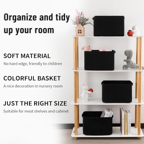 4 Pack Storage Baskets for Organizing Toys, Towels, and Clothes, Woven Basket for Shelves, Sturdy Nursery Cube Bins for Storage, 13''L x9''W x7.8''H, Black - Image 3