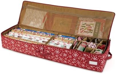Covermates Gift Wrap Storage Organizer, 57"W x 13"D x 6.5"H, Red Snowflake by Covermates
