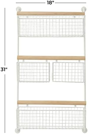 Deco 79 Metal Wall Mounted 4 Hanging Baskets Magazine Rack Holder, 18" x 6" x 31", White - Image 3