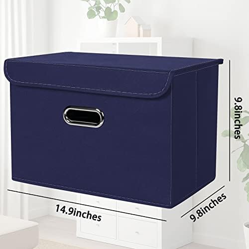 STOREONE Fabric Storage Cube Bins Foldable Organizer Container Collapsible Basket with Lids and Metal Handles, for Home, Bedroom, Closet 8 Pcs (Navy Blue) - Image 2