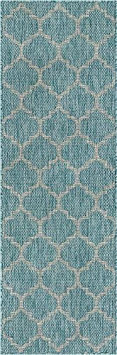 Unique Loom Outdoor Trellis Collection Area Rug (2' x 6' 1" Runner, Aquamarine/ Gray) - Image 3
