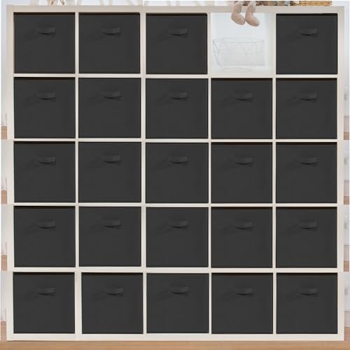 11" Fabric Storage Bins, Collapsible Storage Cubes Organizer with Handles, Heavy Duty Cube Organizer for Home, Office, Shelves, Closets, Bedroom, Living Room, 24 Pack, Black by Unknown