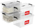 Cetomo Lidded Storage Bin with Handle, Storage Bins with Lid, Organizing Container with Secure Latching Buckles, Stackable and Nestable, Plastic, 72 Quart-4 Pack, Clear by Cetomo