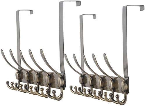 Dseap Over The Door Hook Hanger - Fits 1 3/8" to 1 3/4" Standard Doors | 5 Tri Hooks Heavy Duty Towel/Coat Rack | Door Organizer for Clothes, Jackets, Hats, Towels, Bronze, Pack of 2 by Dseap