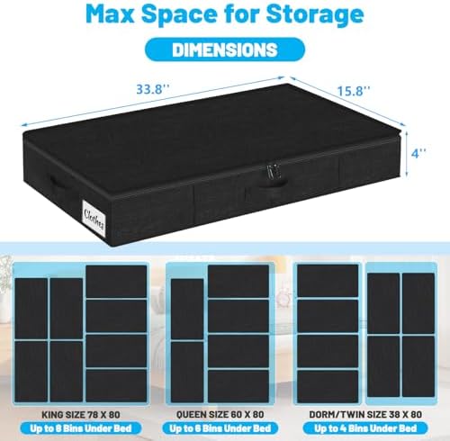 Under Bed Storage Container Bins 4 Pack, 4 Inch Thin Low Profile Underbed Clothes Storage Organizer for Dorm & Home, Use for Blanket and Toy Storage Box W/ Sturdy Bottom/Sides, Foldable Thick Fabric - Image 2