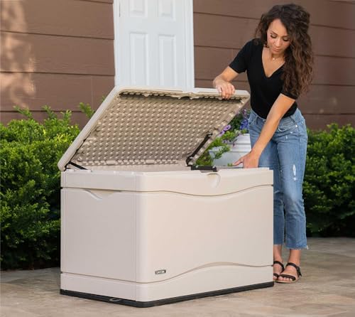 LIFETIME 60059 Black Bottom & Desert (Tan) Sides and Lid Outdoor Storage Box-80 Gal, 80 Gallon, Desert Sand - Image 6