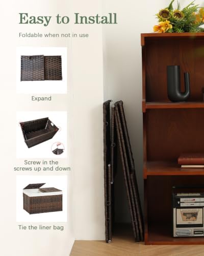 SETVSON Storage Basket with Lid, 2-Lid PE Rattan Storage Bin, Brown - Image 6