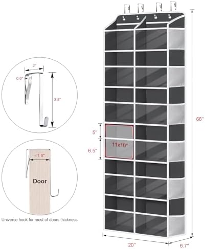 Univivi Hanging Door Organizer, 6 Tiers Large Over Door Storage, Dark Grey - Image 2