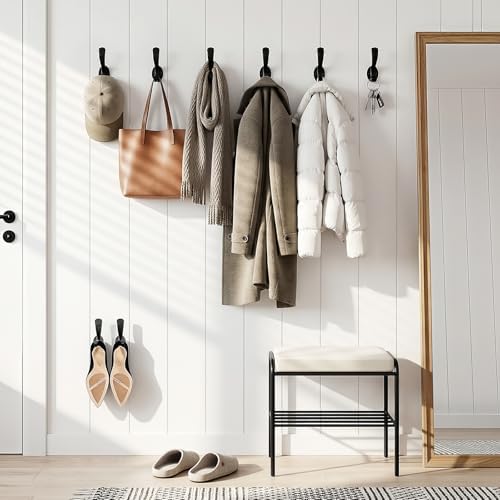 Coat Hooks Heavy Duty - Durable wall Mounted Hooks Aluminum Alloy Towel Hooks for Hanging Towel, Key, Robe, Scarf, Entryway Cubicle Closet Mudroom Bathroom Garage (12 Pack-Black) - Image 5