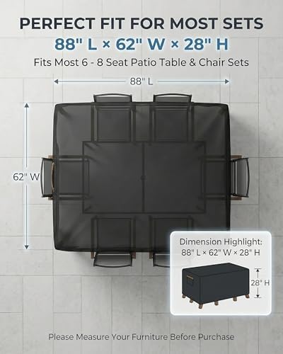 Outdoor Patio Furniture Cover Rectangular, Heavy Duty 600D Waterproof Cover for Table & Chair Set, Windproof, UV Resistant, All-Season Protection for Backyard,Deck & Garden,88" L x 62" W x 28" H,Black - Image 4