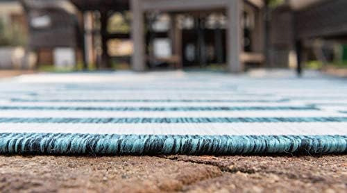 Unique Loom Outdoor Striped Collection Area Rug - Striped (4' 1" x 6' 1" Rectangle, Teal/Ivory) - Image 4