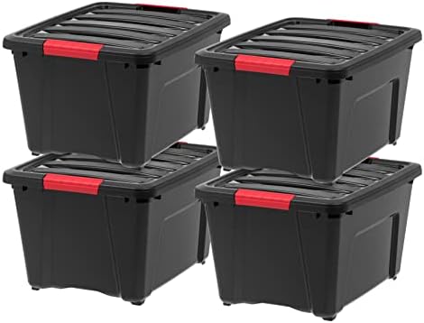 IRIS USA 4-Pack 32 Quart Storage Bins with Lids, Black by IRISUSA