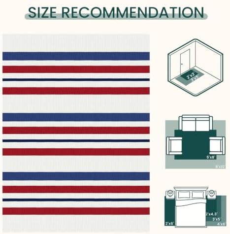 KOZYFLY 250th Anniversary Patriotic 4x6 ft Striped Rug, Blue Red White - Image 3